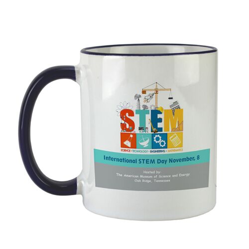 Accent Sublimation Blank Ceramic Mug - White w/Blue Rim and Handle - 11 oz Thumbnail